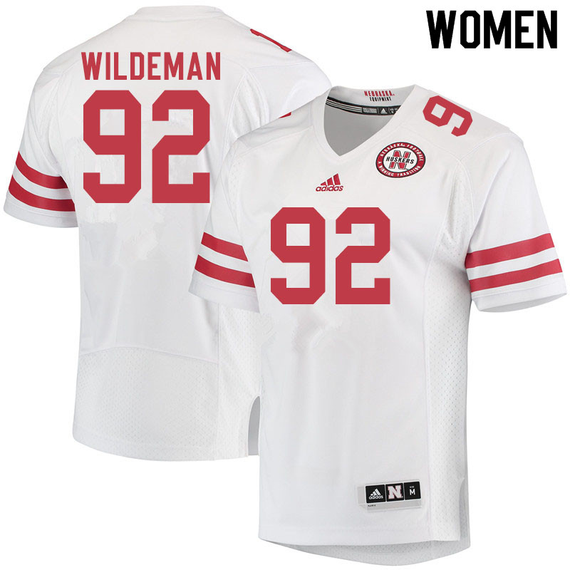 Women #92 Tate Wildeman Nebraska Cornhuskers College Football Jerseys Sale-White - Click Image to Close